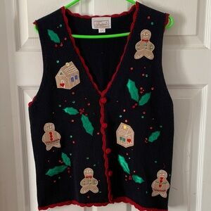 🎄🎄Black Sweater Vest with Gingerbread Appliqué